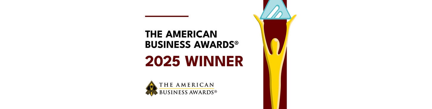 American Business Awards 2025 winner trophy with logo and text.
