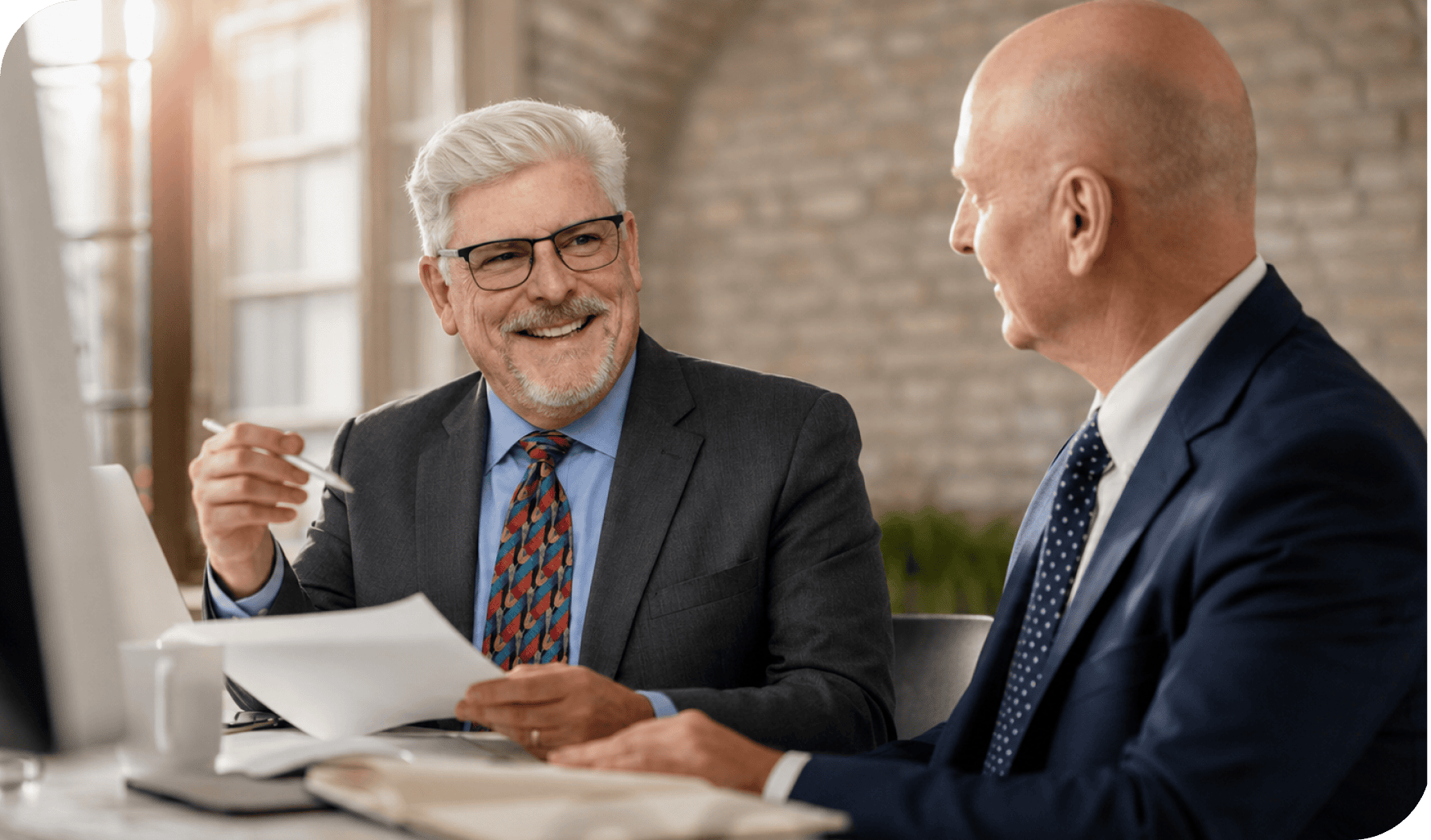 Business professionals discussing workplan analysis in a modern office setting.