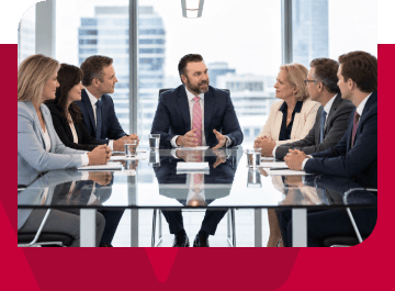 Business meeting with diverse professionals in a modern office conference room.