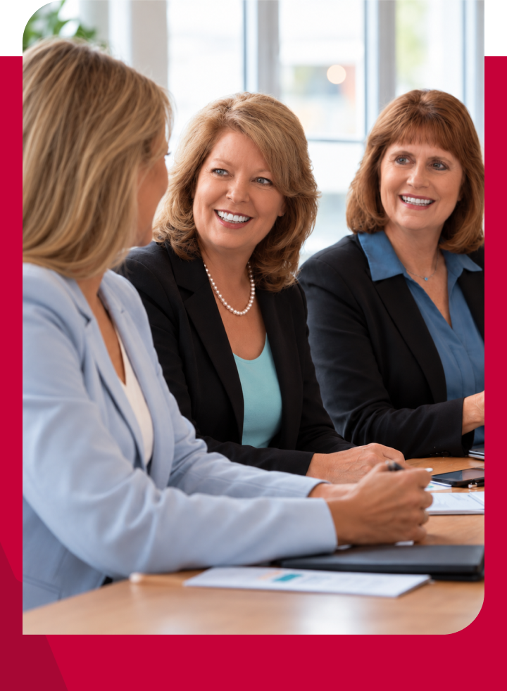 Businesswomen in a meeting discussing finance and accounting strategies.