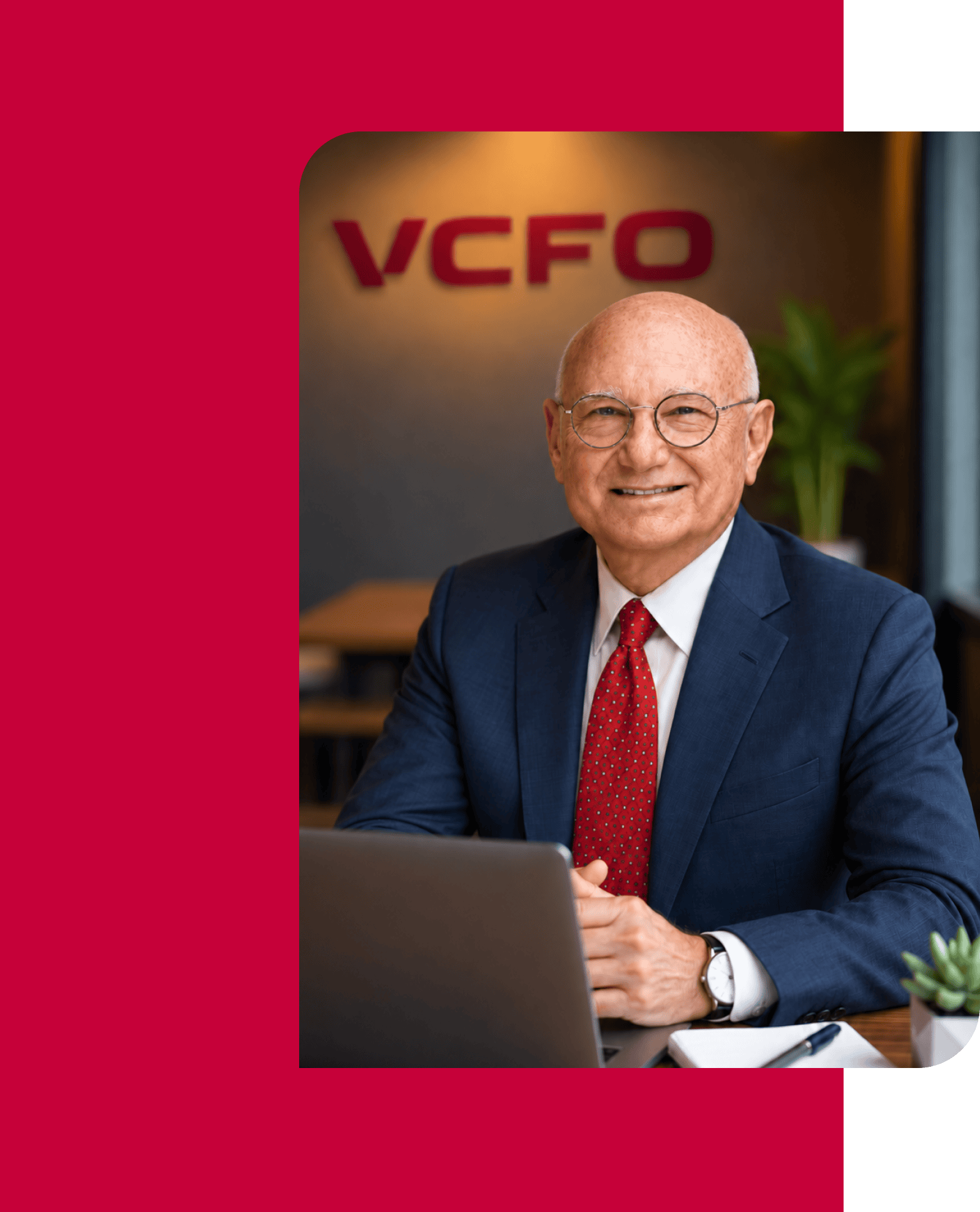 Professional senior businessman in a suit at VCFO office.