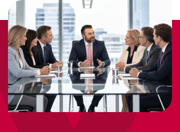Business meeting with diverse professionals in a modern office conference room.